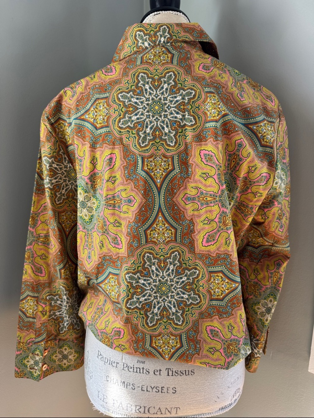 LaFayette 148 cotton brown pink paisley front‎ tie button down NWOT size 16 - Picture 4 of 11